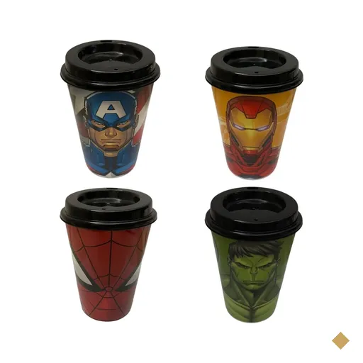 Kit 4 Copos para Café 320 Ml Tampa, Hulk, Capitão América