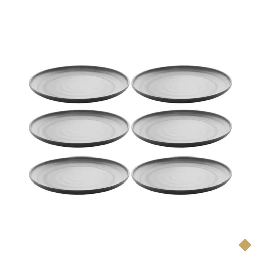 Conjunto 6 Pratos 18cm Melamina Lyor Tóquio Oriental Japonesa com Relevo Preto…