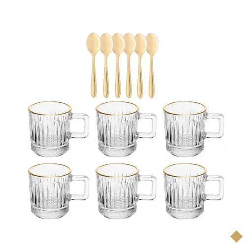 Jogo 12 Pçs Xícaras de Café Vidro 90ml Colheres Inox Dourado Lyor Recepção…