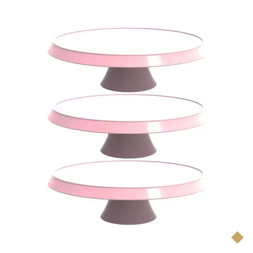 3 Bases Rosa Porta Bolos Tortas Doces 25cm com Pé Bubble Suporte Crippa