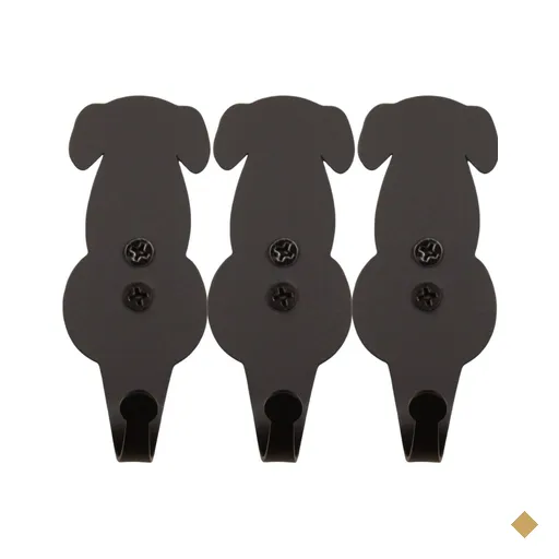 Kit 3 Ganchos Cabideiros de Parede Multiuso Cachorro 8cm Luft Masutti Preto