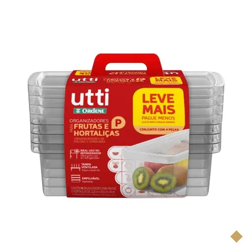 Conjunto 4 Potes Organizadores de Geladeira com Tampa Plásti