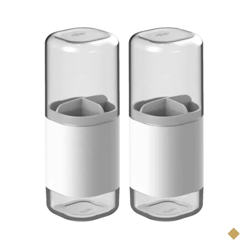 Conjunto Branco 2 Porta Escova de Dentes com Tampa e 3 Divisórias Dual OU