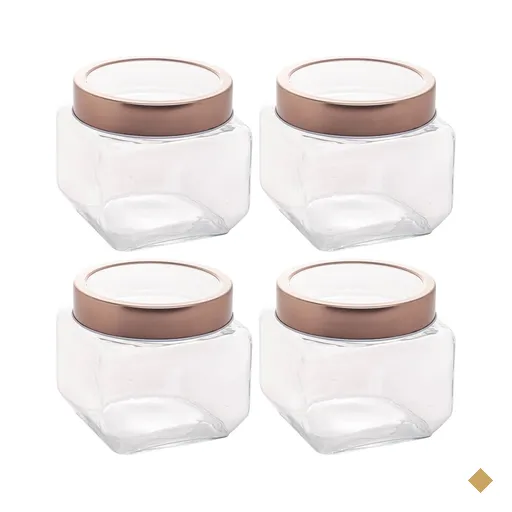 Conjunto de Potes de Vidro Lyor Gastro 800ml 4 Porta Mantimento com Tampa Metal…