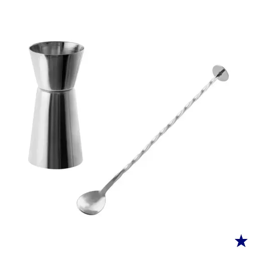 Dosador duplo e colher bailarina para drinks -  inox