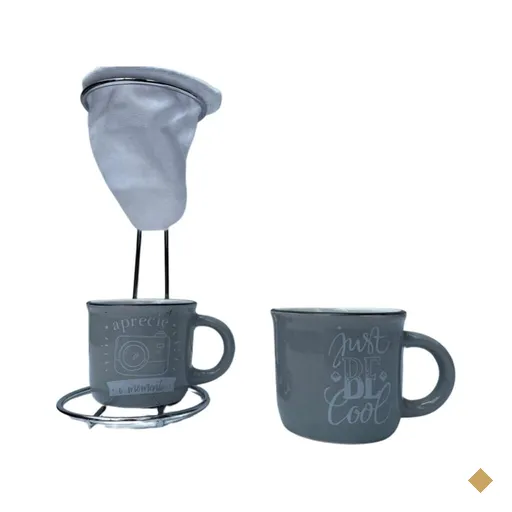 Café Individual 2 Canecas ceramica e coador - Cinza