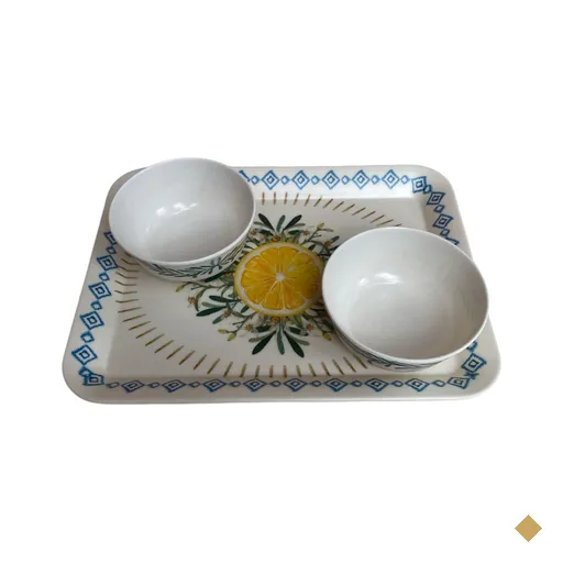 Bandeja 30x23 cm 2 petisqueiras LIMAO SICILIANO fibra bambu