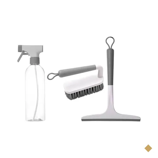 Kit Limpeza Doméstica 3 Peças Borrifador 500ml Rodo Escovão Bege Flow Ou
