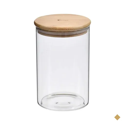 Pote Redondo de Vidro com Tampa de Bambu 1,5 Litros Kenya
