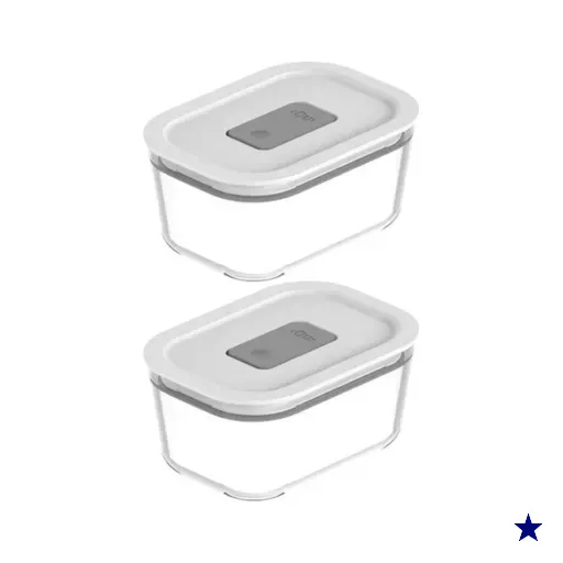 Kit 2 Potes De Vidro Borossilicato 370ml Hermético Fresh Lock Branco Marmita Ou