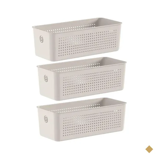 3 Caixas Organizadoras 27x12x9cm Bege Flow 3L Retangular Cestos Multiuso…