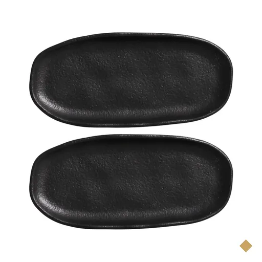 Kit 2 Travessas Rasas 16,5x8cm Orgânico Preto Cerâmica Mesa