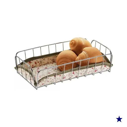Cesta Para Servir Pães Retangular Bolacha Doces Mesa Aço Cromado Tecido