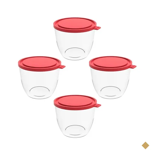 4 Potes com Tampa 1,9L Redondo Crippa Transparente e Vermelho Bacia Alimentos…