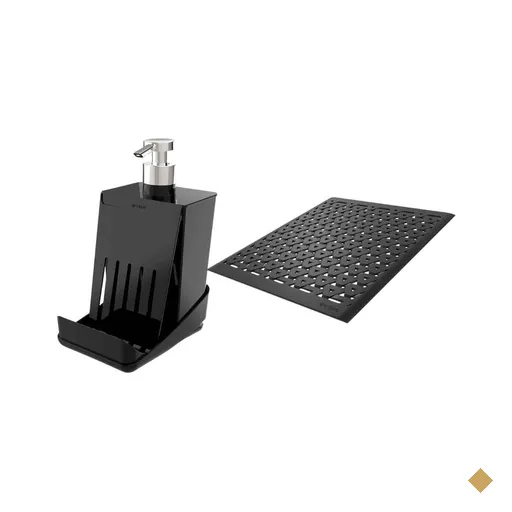 Kit Escorredor Protetor de Pia e Porta Detergente Esponja Preto Bancada Cozinha