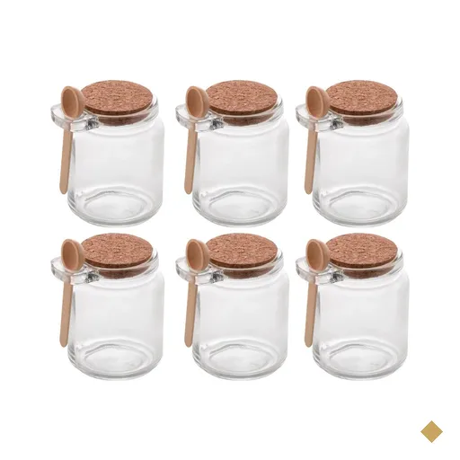 Kit de Pote de Vidro com Tampa de Rolha Colher Bambu Com 6 unidades Porta…