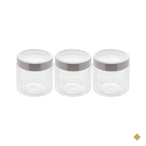 Kit 3 Potes de Vidro Borossilicato Porta Mantimentos Lyor 870ml cada Tampa Inox…