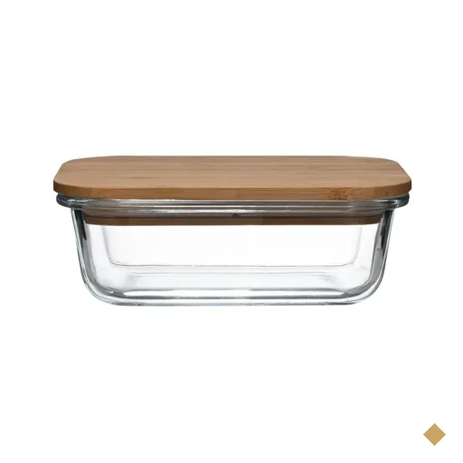 Vasilha retangular de vidro com tampa de Bambu 630Ml