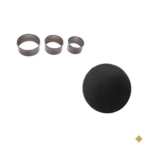 Tabua redonda de ardósia 20cm com com 3 formas redondas