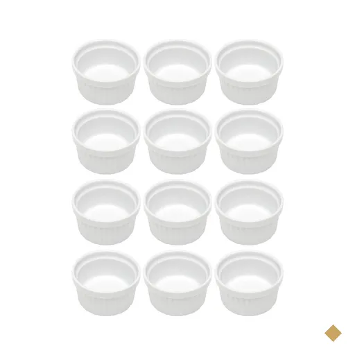 Jogo 12 Ramequins 50ml Canelado Porcelana Classic Branco Lyor Servir Petiscos