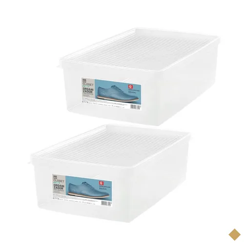 2 Caixas de Sapato Empilháveis Grandes Ordene 38 a 46 Organizadores Plásticos…