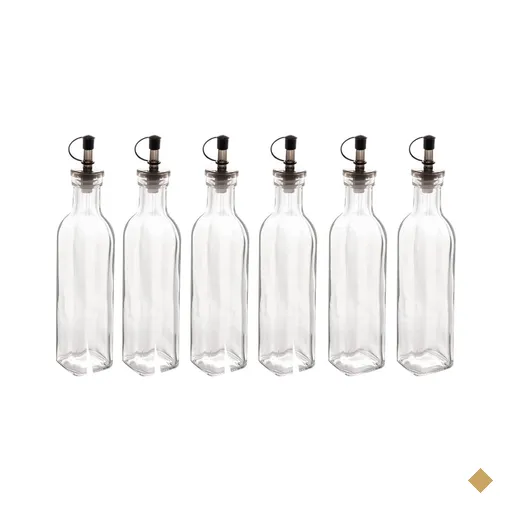 Kit 6 Garrafas de Vidro para Azeite ou Vinagre 270ml com Bico Dosador e Tampa…