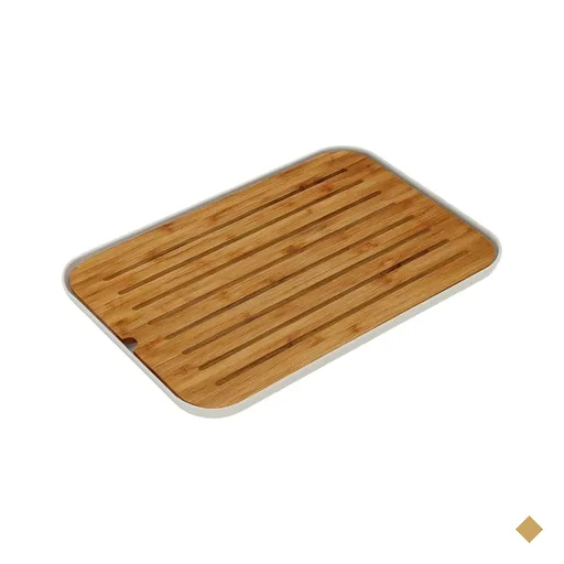 Tábua Migalheira Bege Base Bambu 33x23cm Porta Pão Bolo Salgados Lume Ou