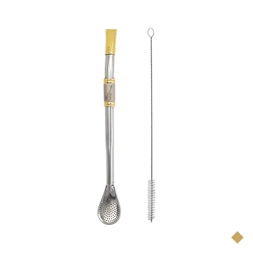 Bomba Para Mate Chimarrão ou Terere 24cm Pera Violão - Inox Ouro 18k