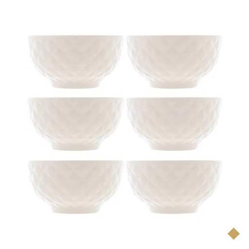 6 Cumbucas de Porcelana Branca 280ml Bowls Lyor Diamond para Iogurte Sobremesa