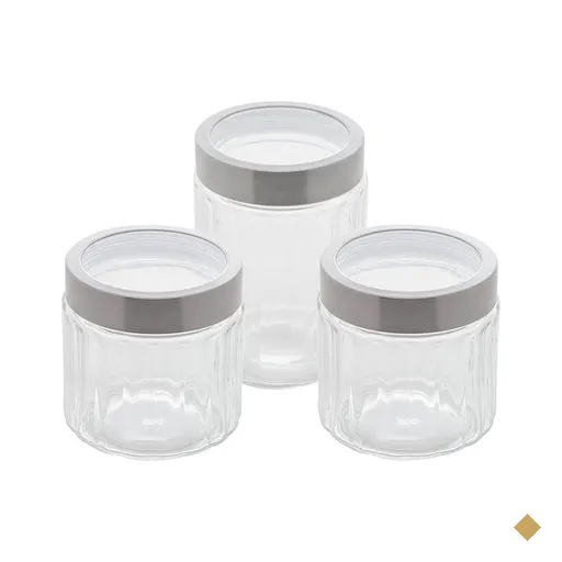 Kit 3 Porta Mantimentos de Vidro Sydney Lyor 870ml e 1,2L Pote com Tampa Inox