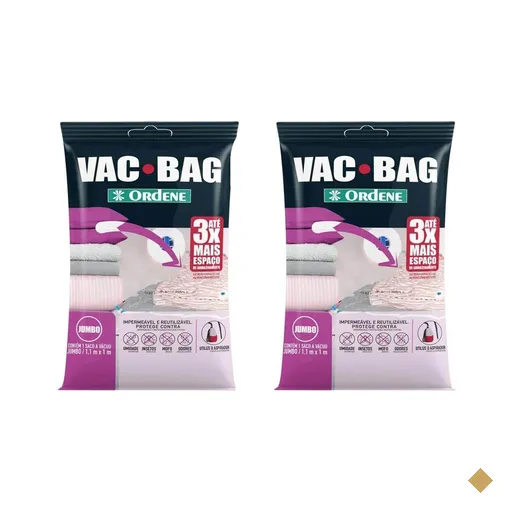 Kit 2 Vac Bag Jumbo Ordene 110x100cm Saco a Vácuo Plástico Edredom Casacos