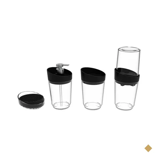 Kit Banheiro Transparente Crippa 4 Peças Porta Escova Porta Sabonete Líquido…
