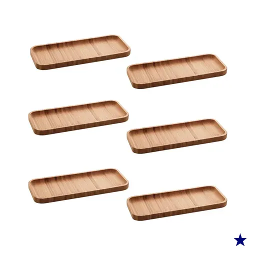 Kit Com 6 Petisqueiras Bandeja Retangular de Bambu 28x11cm Prato Salgados…