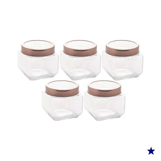 Kit 5 Potes de Vidro Tampa Metal Rose Gold 800ml Gastro Lyor Porta Mantimentos…