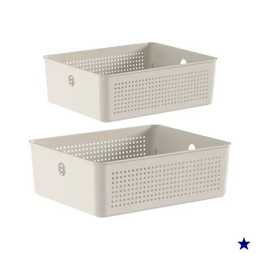 Kit Cestos Multiuso 5,4L e 12L Flow Bege Caixas Organizadoras Closet Lavanderia…