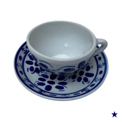 Xicara de Porcelana com Pires para Chá, Pintada a Mão 120 ml