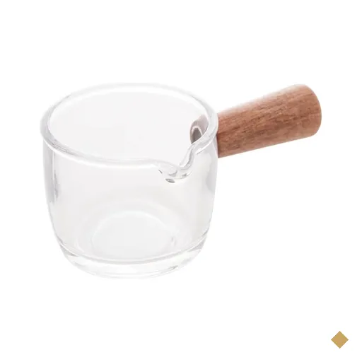 5 Molheiras Lyor de Vidro 100ml Cabo de Bambu Restaurante Cremeira Caldas Molhos