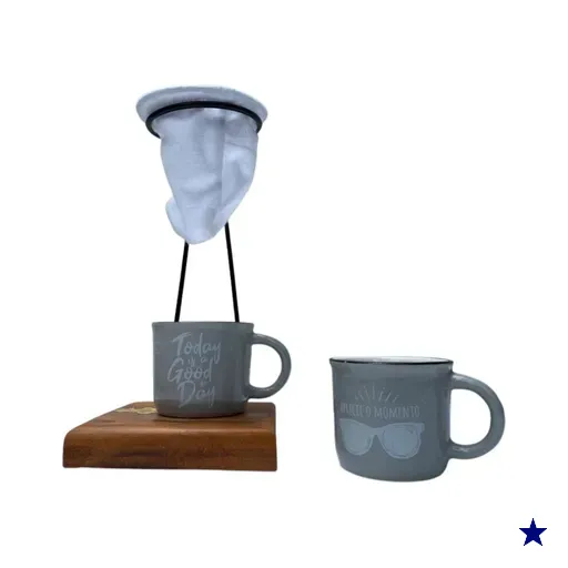 Café Individual 2 Canecas ceramica e coador Demolição Cinza