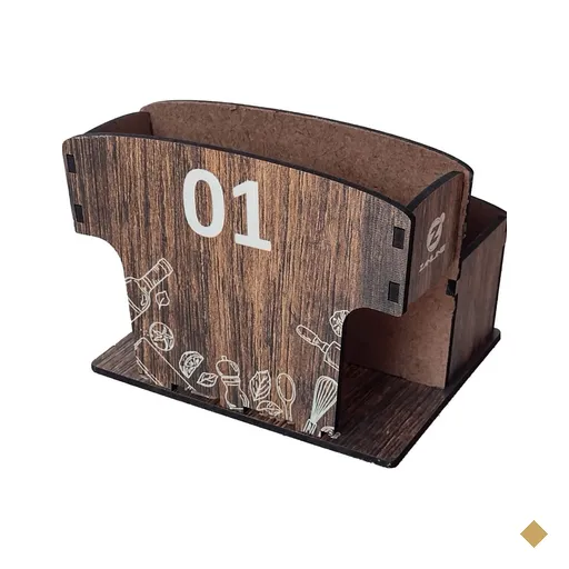 Porta Guardanapos Sachê de Mesa MDF Bar Lanchonete 1 ao 10 Zanline Marrom