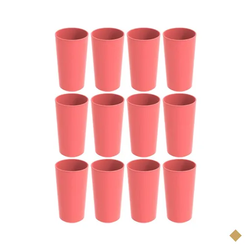 Conjunto 12 Copos Altos de Plástico 500ml Refeitório Escola Crippa Rosa Goiaba
