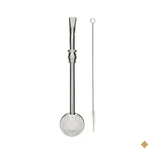 Bomba de Chimarrão 19cm Bojo Plano 800 Furos Inox 304 Detalhe Cuia Liso