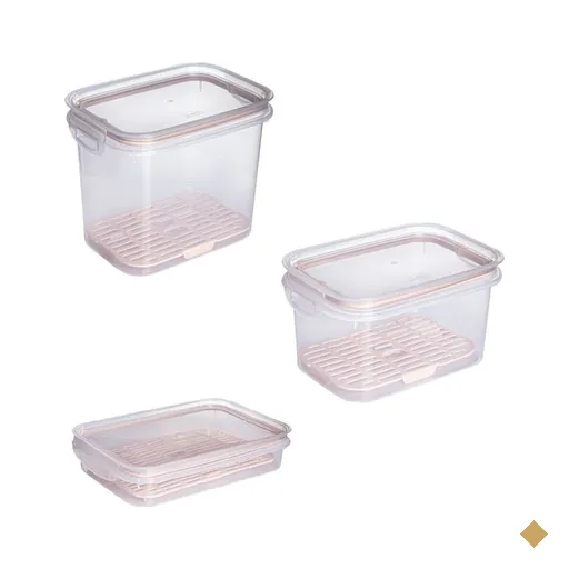 Conjunto de 3 potes hermeticos  com escorredor - Rosa