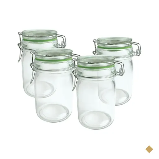 Conjunto de Quatro Potes Hermeticos vidro com trava - 250 ML
