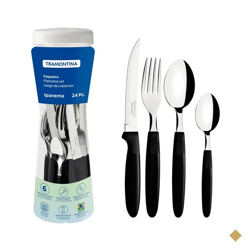 Faqueiro Tramontina Ipanema Jogo de Talheres Preto 24 peças Aço Inox Cabos…