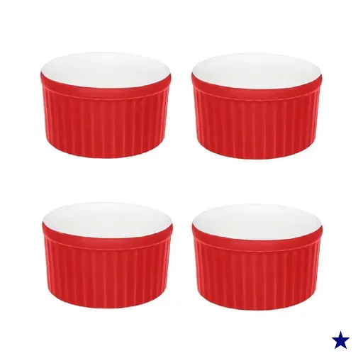Kit de 4 Ramequins de Ceramica de 180 Ml - Vermelho