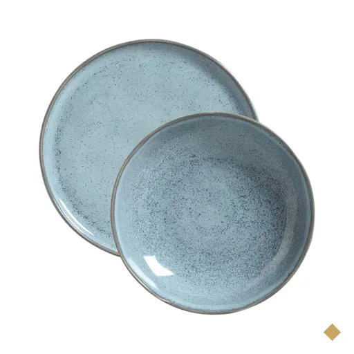 Conjunto Prato Raso 27cm e Fundo 830ml Cerâmica Azul Bio Bre