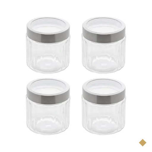 Jogo 4 Potes Redondos de Vidro com Tampas em Aço Inox 870ml Sydney Lyor…