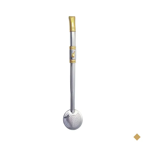 Bomba para Chimarrão Tererê Aço Inox 304 e Ouro 18k Pingente Cuia