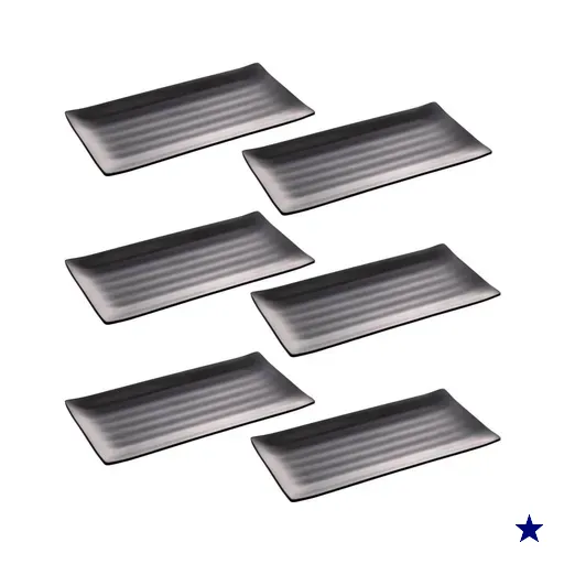 Kit 6 Pratos Sushi Travessa Melamina Preta 30x15cm Lyor Tóquio Comida Japonesa