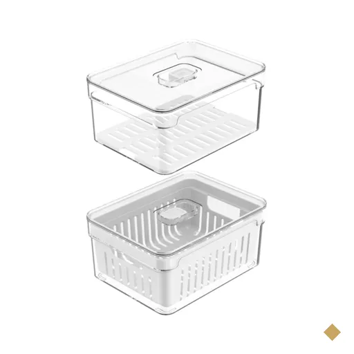 Kit Com 2 Organizadores De Geladeira Com Bandeja E Cesto De Drenagem 2,2L…